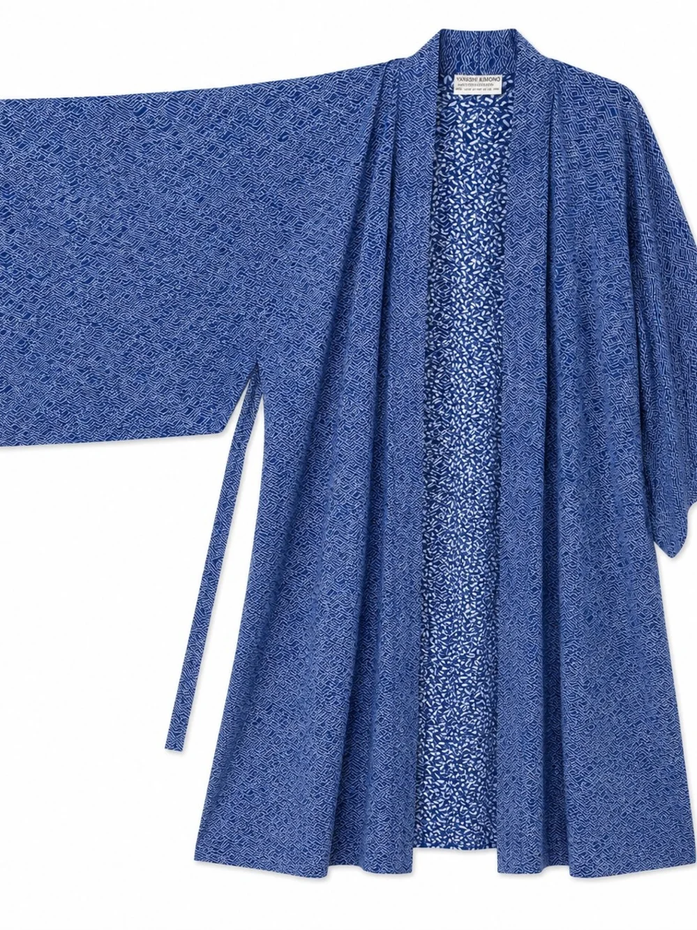 Yayashi Kimono Blue Japanese Cotton Robe Geometric Print Made in Japan